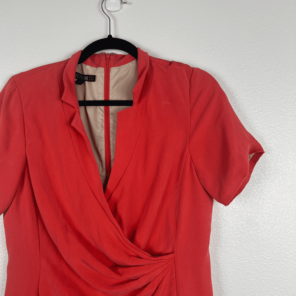 Lafayette 148 Silk Knee Length Short Sleeve Dress Orange Sz 12‎ - Picture 2 of 6